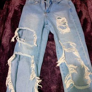 Distressed high rise mom jeans